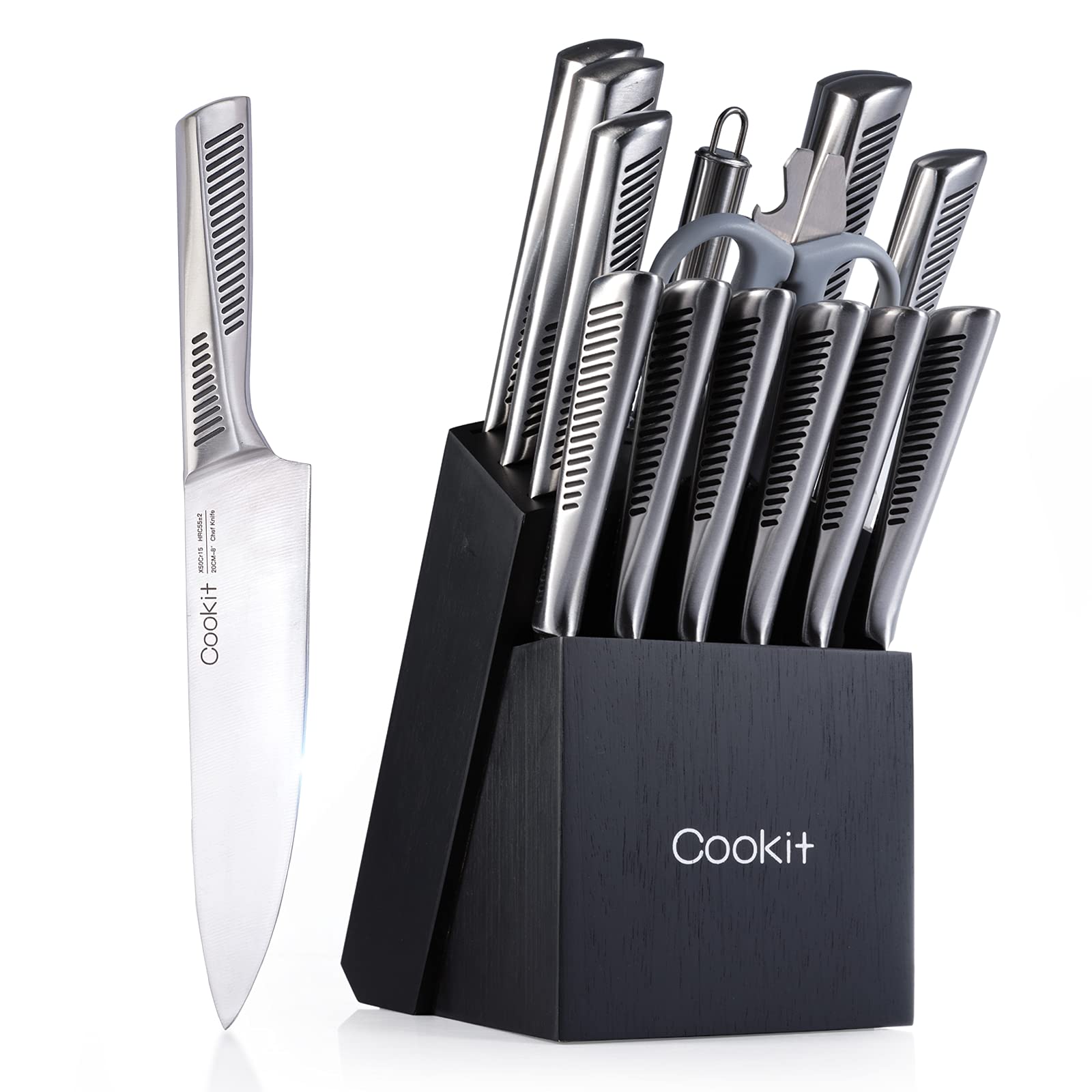 Premium 15-Piece Stainless Steel Kitchen Knife Set with Block and Accessories - Essential Picks Emporium