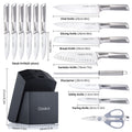 Premium 15-Piece Stainless Steel Kitchen Knife Set with Block and Accessories - Essential Picks Emporium