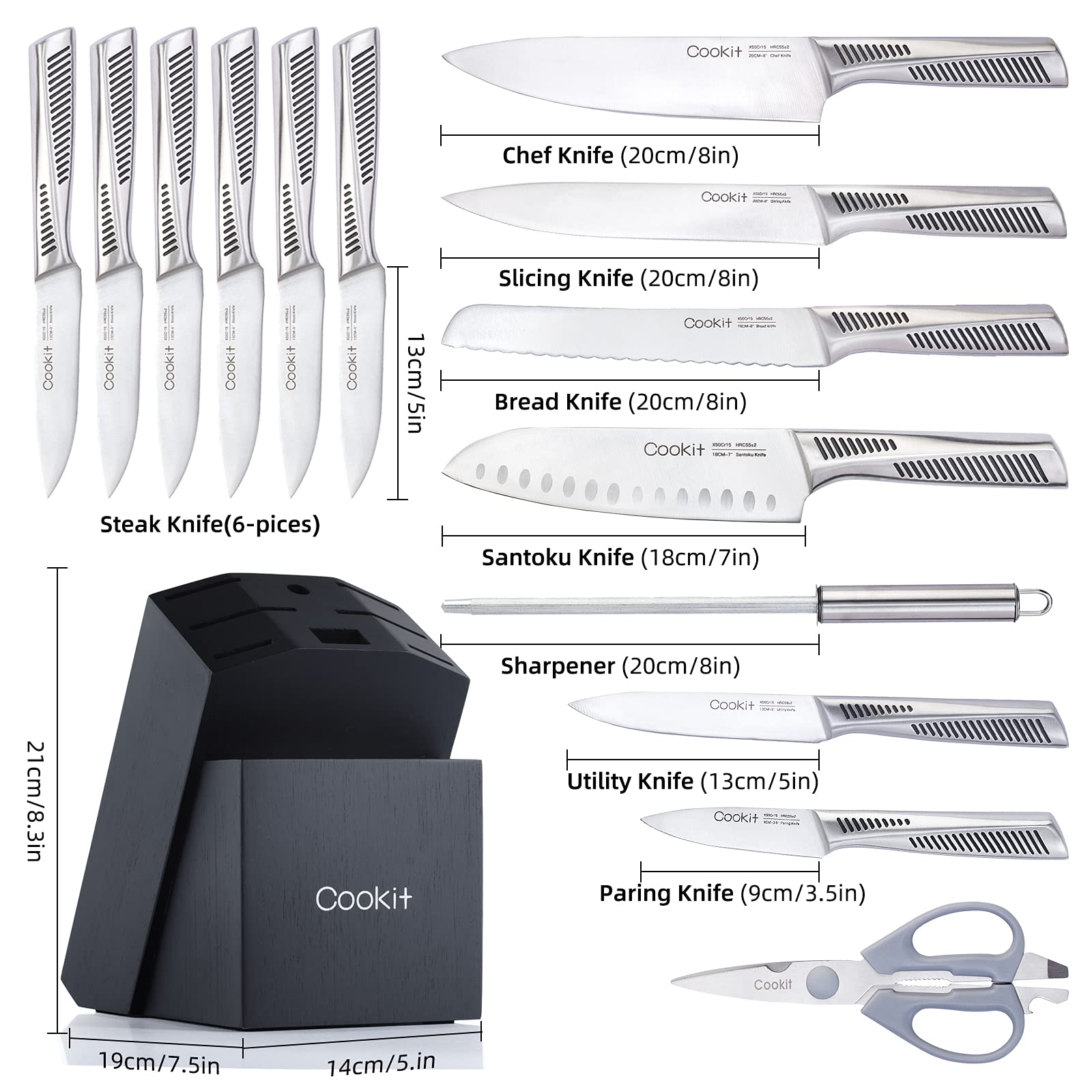 Premium 15-Piece Stainless Steel Kitchen Knife Set with Block and Accessories - Essential Picks Emporium